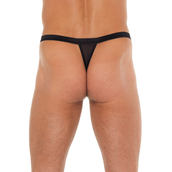PlayBound UK adult toys & lingerie: mens black gstring with black straps to animal print pouch