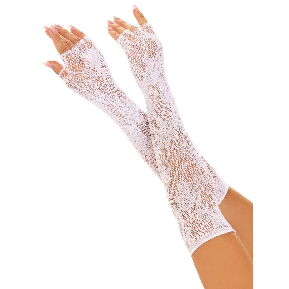 PlayBound UK adult toys & lingerie: leg ave floral net fingerless gloves white