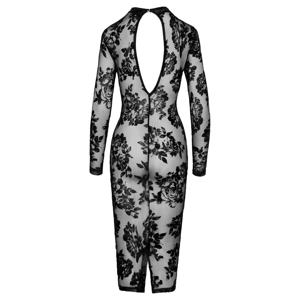 PlayBound UK adult toys & lingerie: noir tight fitting floral transparent dress