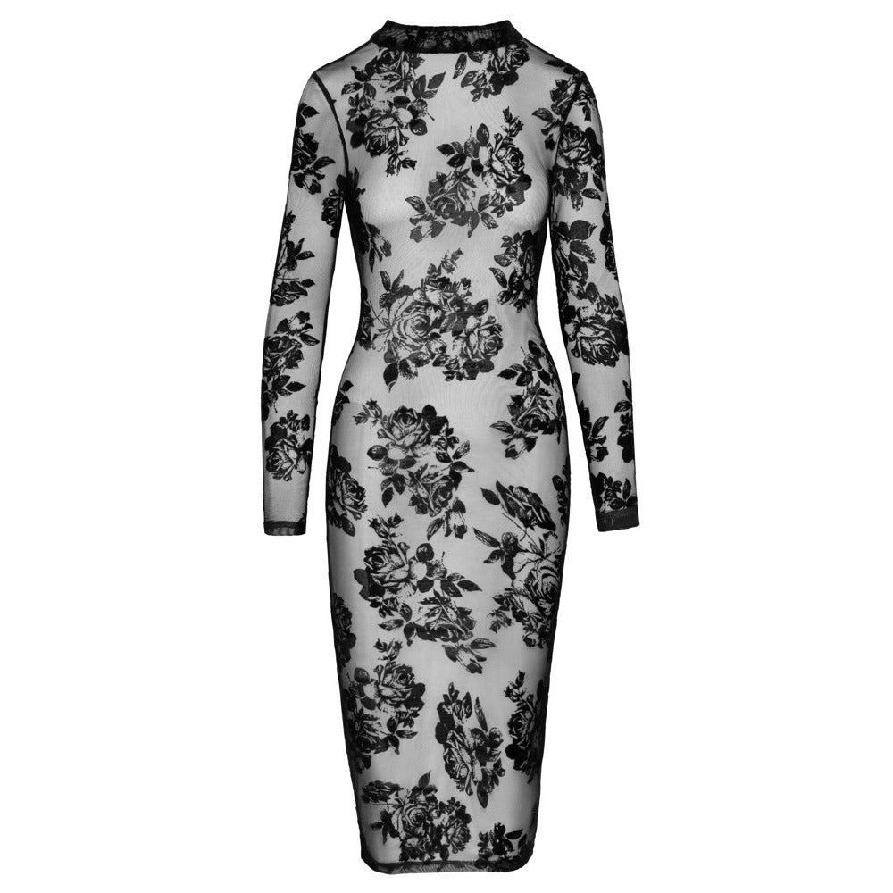 PlayBound UK adult toys & lingerie: noir tight fitting floral transparent dress