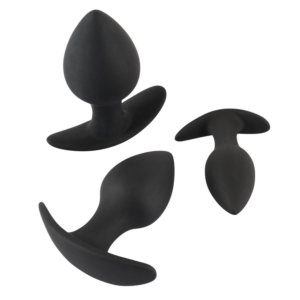PlayBound UK adult toys & lingerie: black velvet silicone three piece anal training set