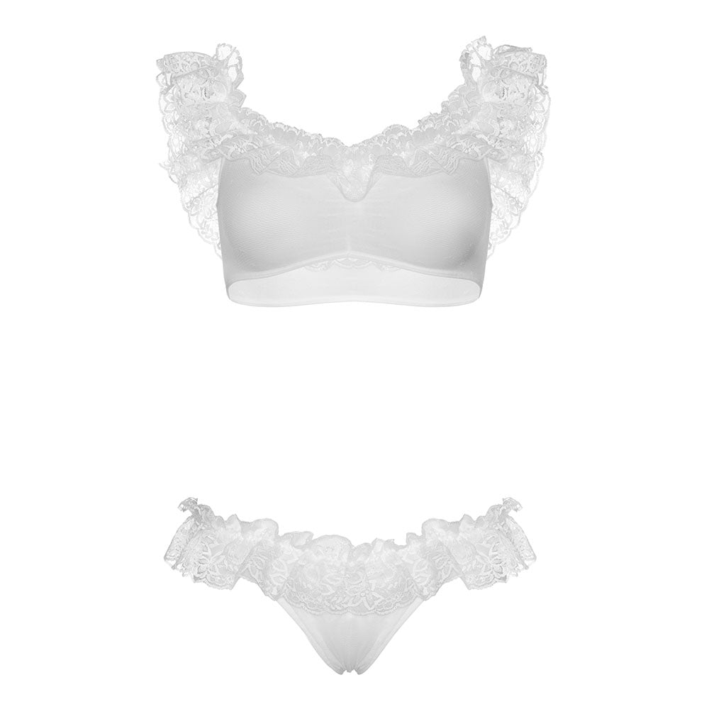 PlayBound UK adult toys & lingerie: leg avenue lace ruffle crop top and panty uk 8 to 14