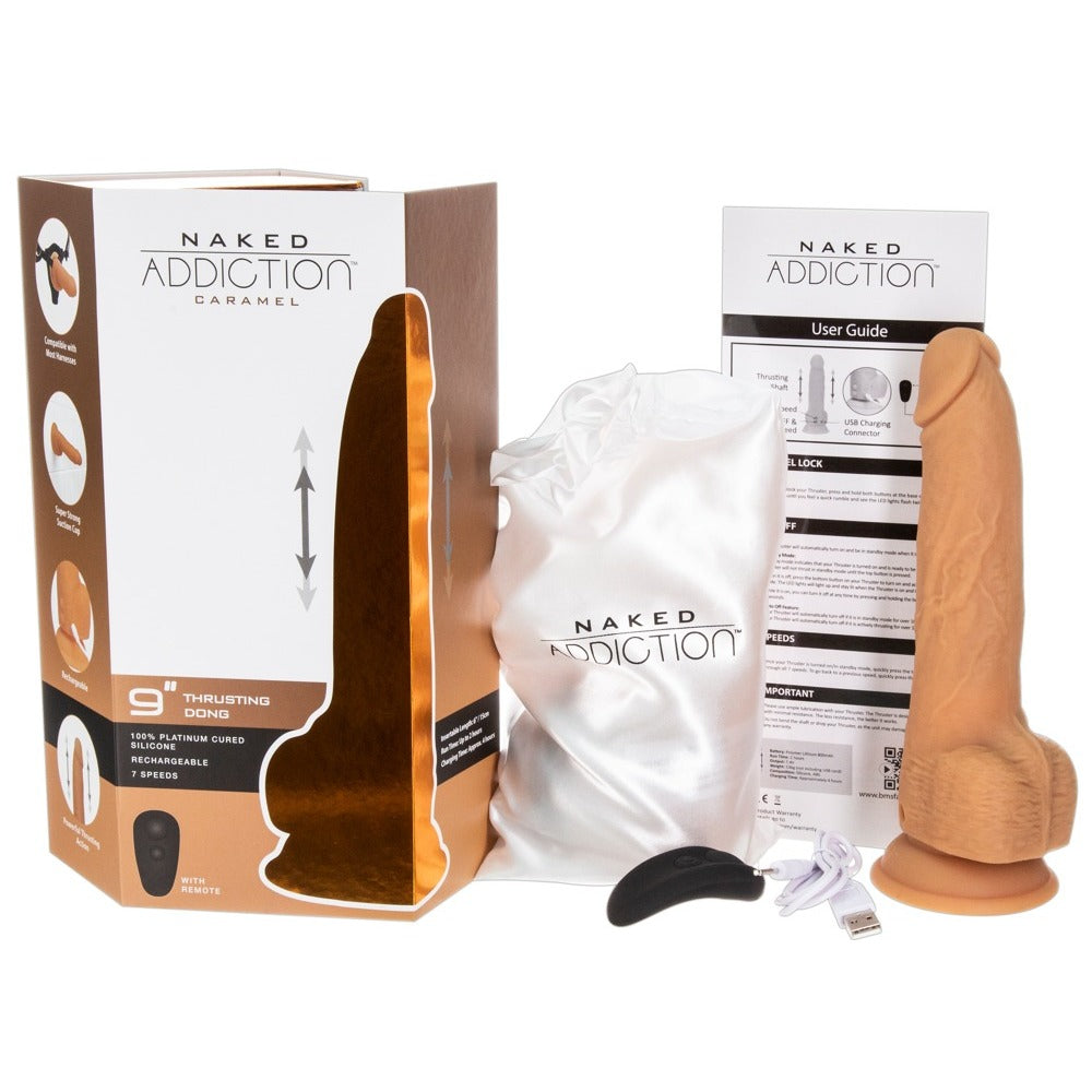 PlayBound UK adult toys & lingerie: naked attraction 9 inch thrusting dildo caramel