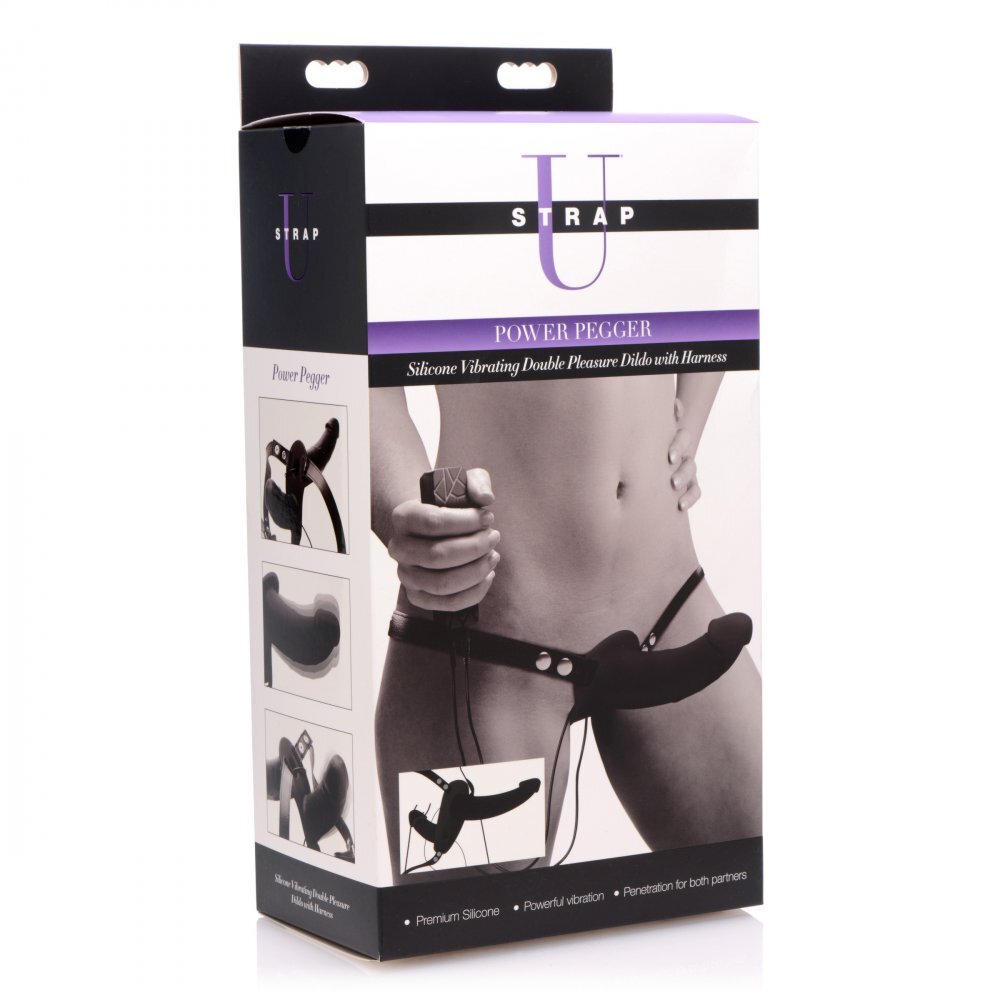 PlayBound UK adult toys & lingerie: power pegger silicone vibrating double dildo with harness