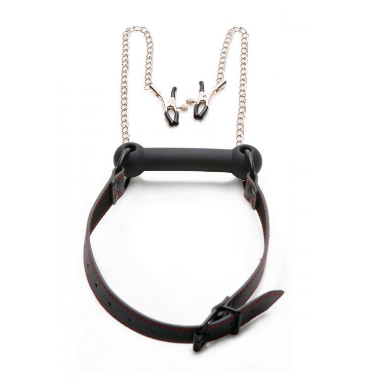 PlayBound UK adult toys & lingerie: silicone bit gag with nipple clamps