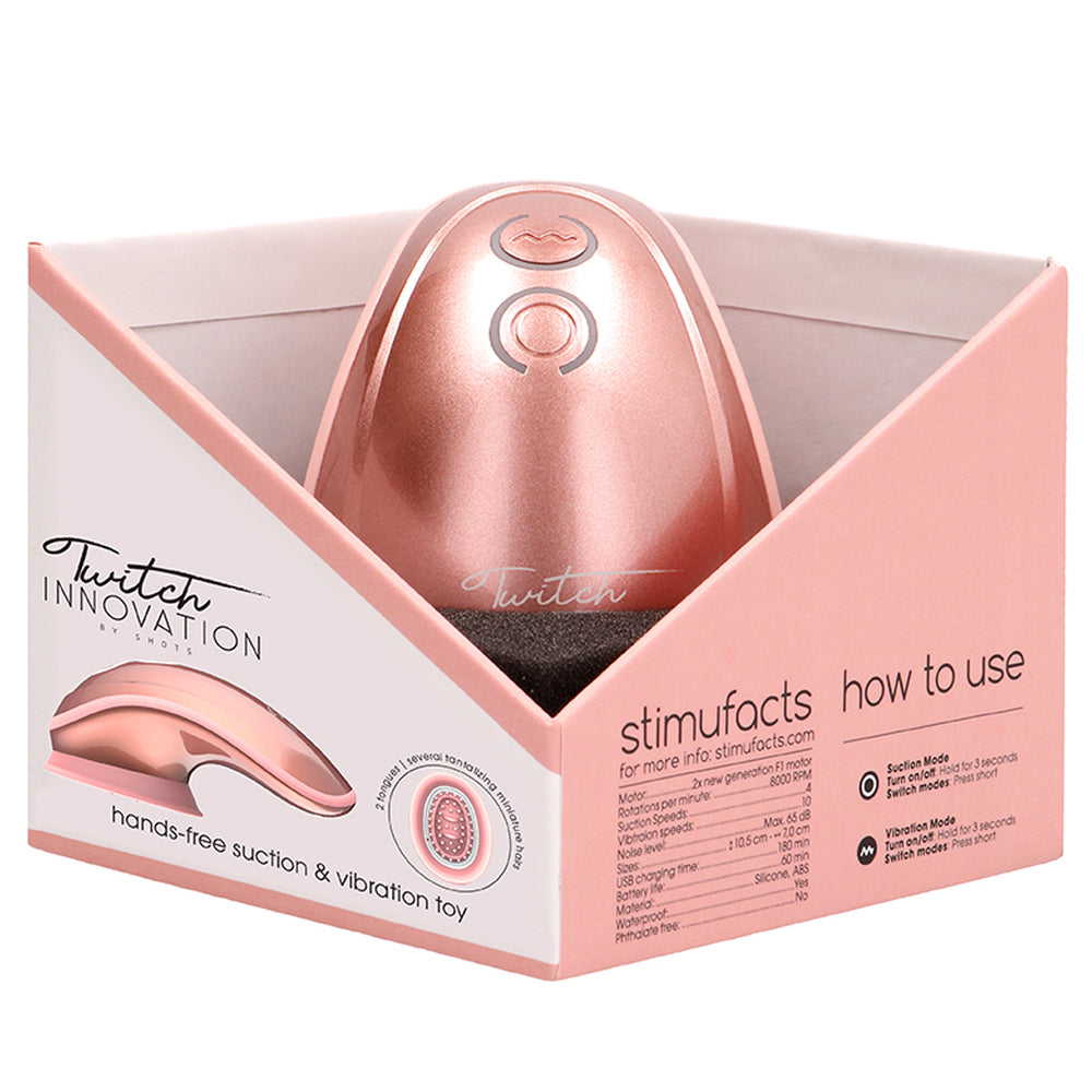 PlayBound UK adult toys & lingerie: twitch rose gold hands free suction and vibration toy