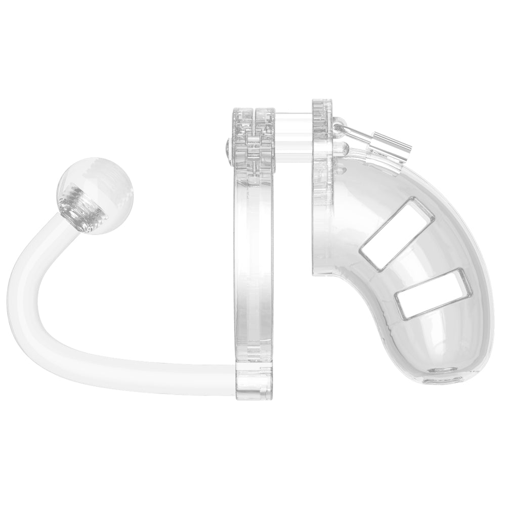 PlayBound UK adult toys & lingerie: man cage 10 male 3 5 inch clear chastity cage with anal plug