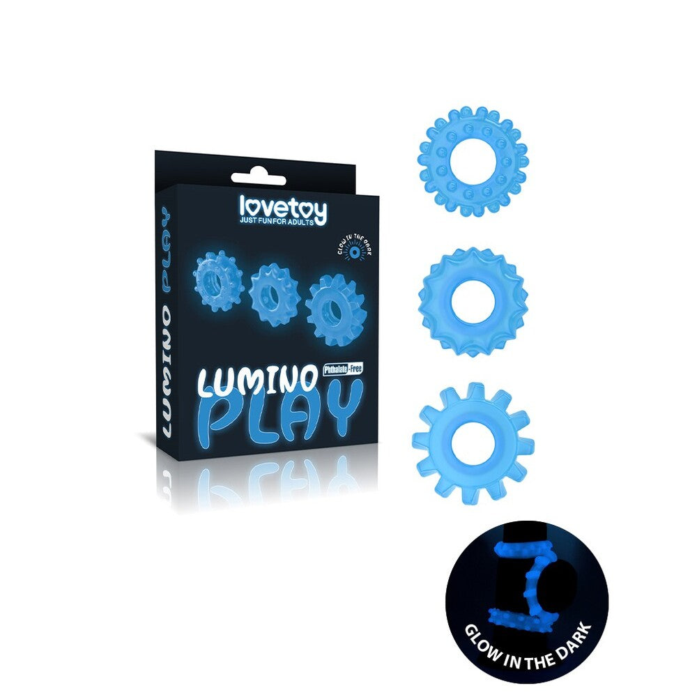 PlayBound UK adult toys & lingerie: lovetoy glow in the dark lumino play cock rings x3