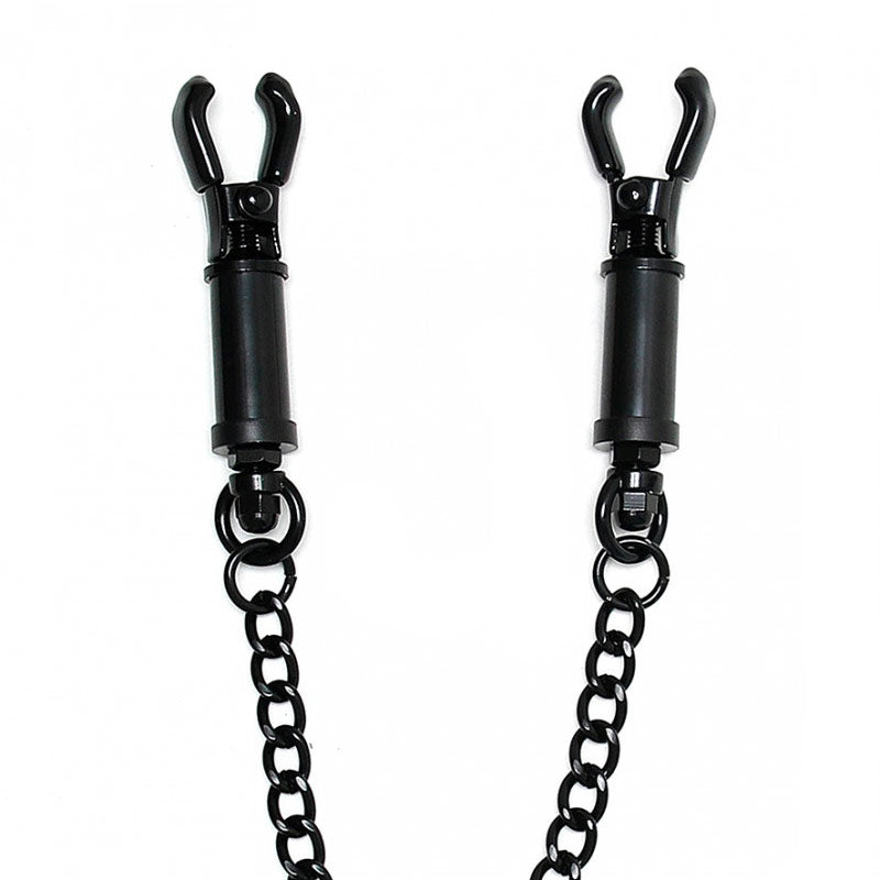PlayBound UK adult toys & lingerie: black metal adjustable nipple clamps with chain