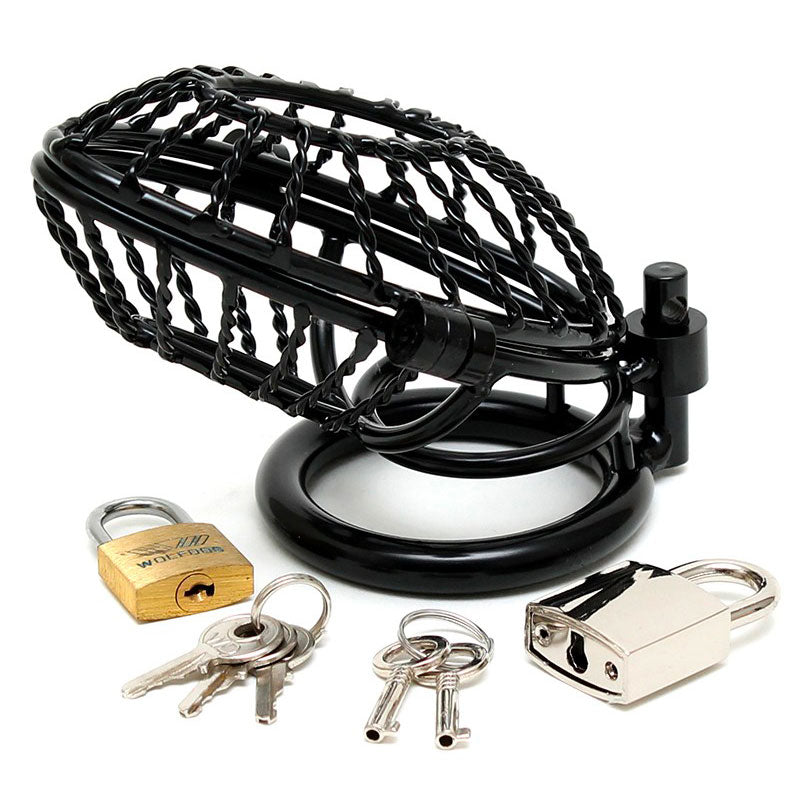 PlayBound UK adult toys & lingerie: opening metal male chastity device with 2 padlocks