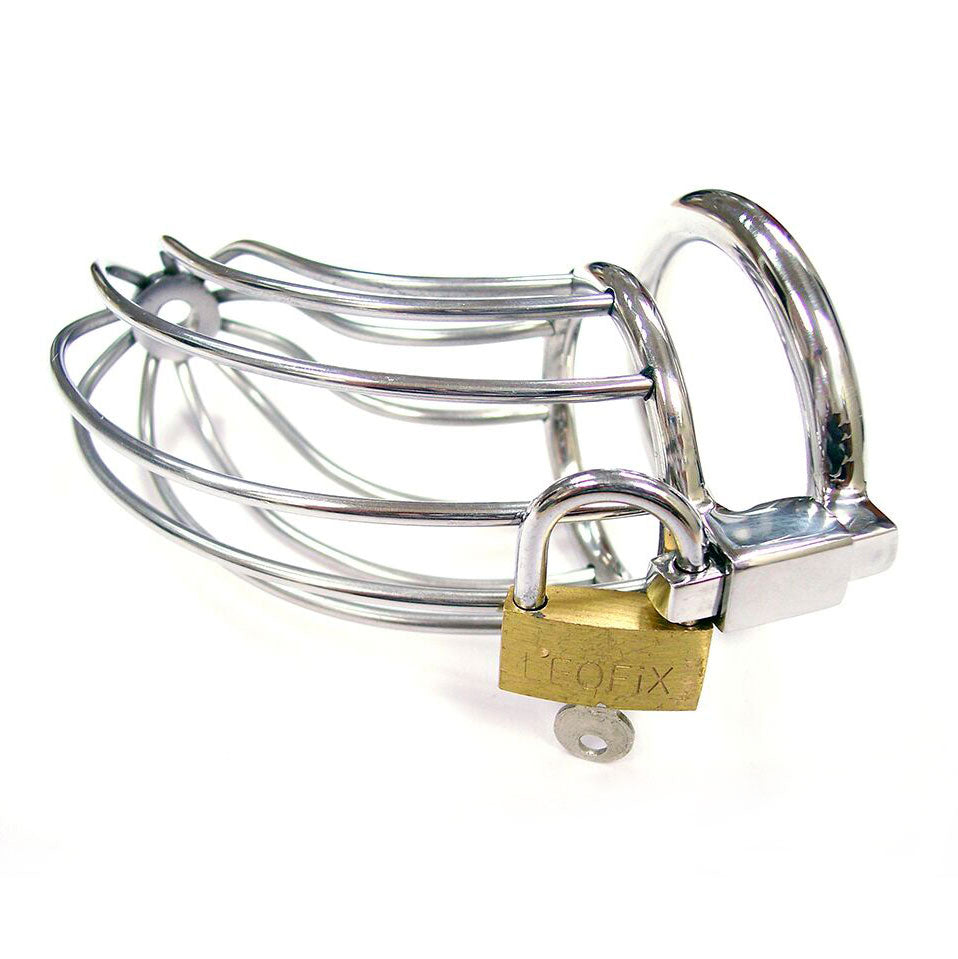 PlayBound UK adult toys & lingerie: rouge stainless steel chasity cock cage with padlock