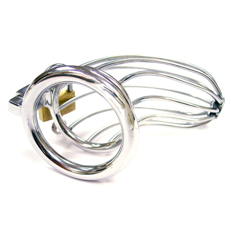 PlayBound UK adult toys & lingerie: rouge stainless steel chasity cock cage with padlock