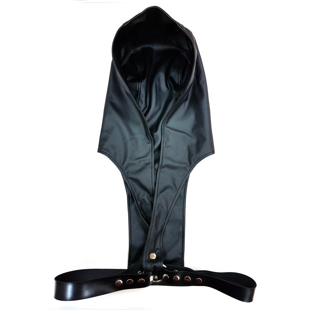 PlayBound UK adult toys & lingerie: rouge leather harness with faux leather hoodie