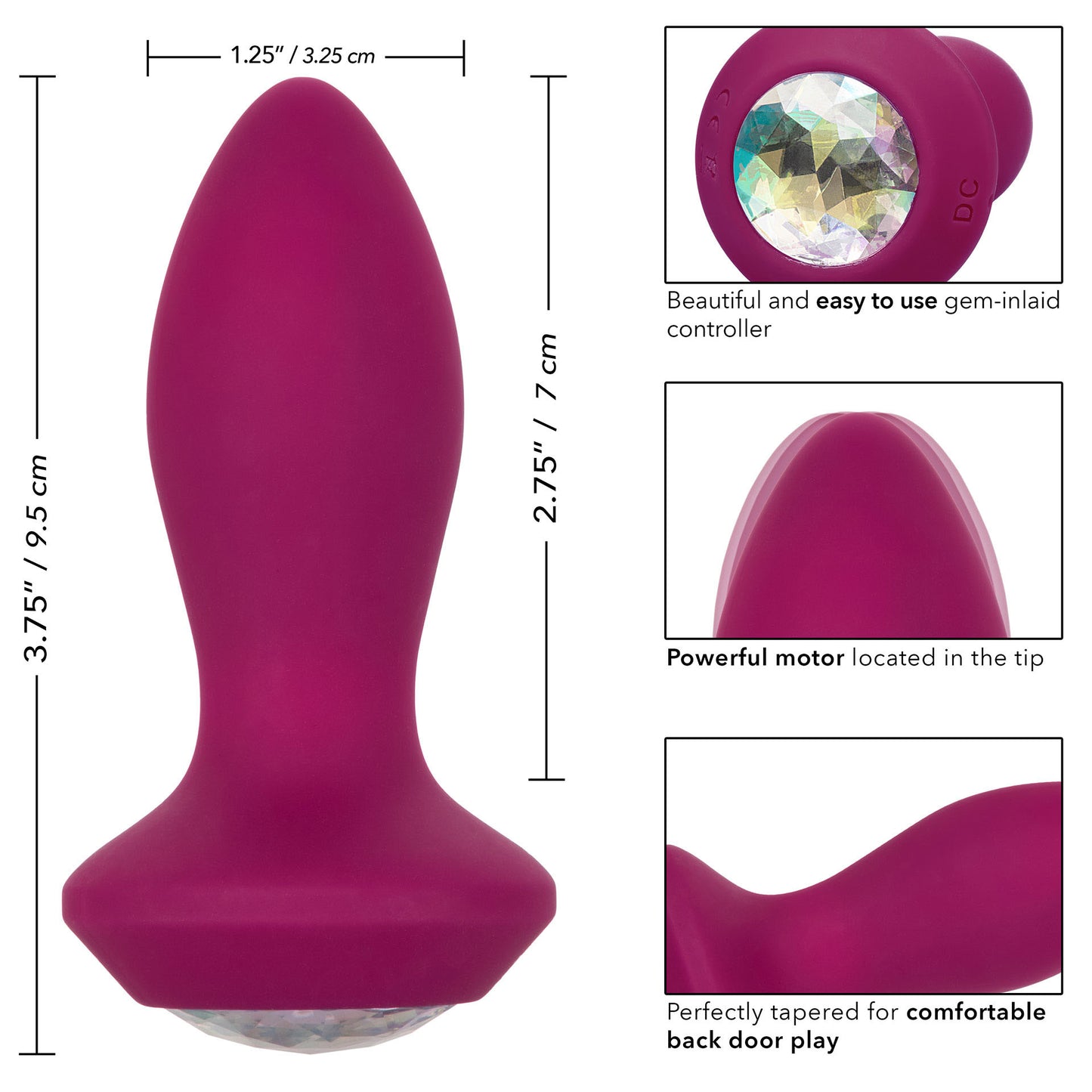 PlayBound UK adult toys & lingerie: power gem butt plug vibrating crystal probe petite