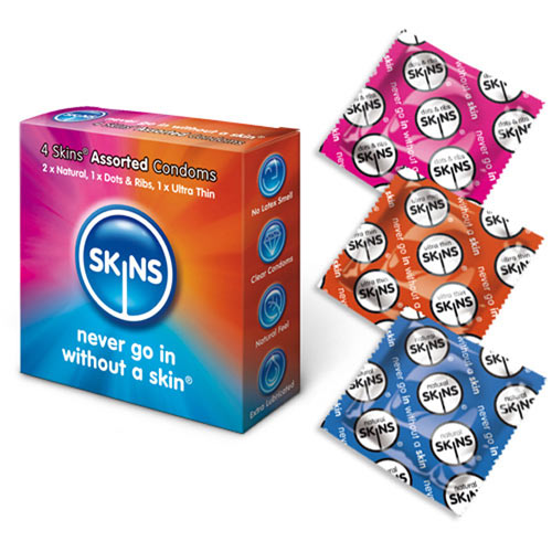 PlayBound UK adult toys & lingerie: skins condoms assorted 4 pack