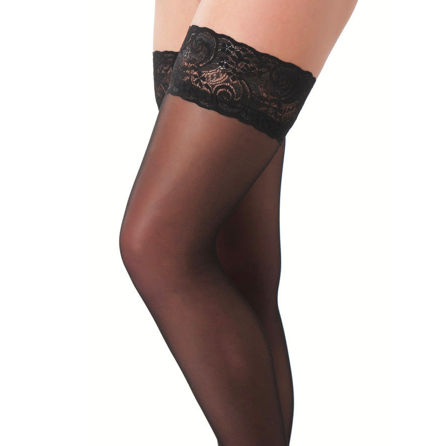 PlayBound UK adult toys & lingerie: black holdup stockings with floral lace top