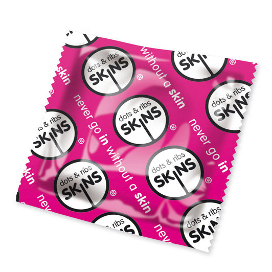 PlayBound UK adult toys & lingerie: skins dots and ribs condoms x50 pink