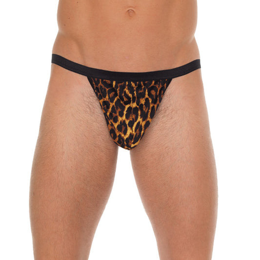 PlayBound UK adult toys & lingerie: mens black gstring with leopard print pouch