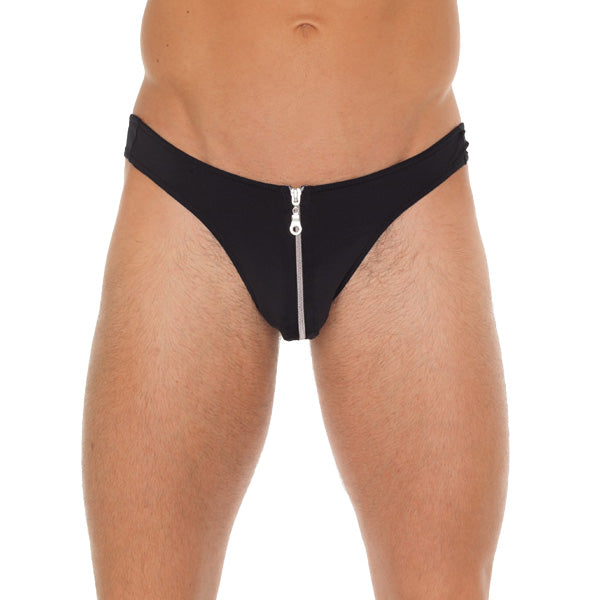 PlayBound UK adult toys & lingerie: mens black gstring with zipper on pouch