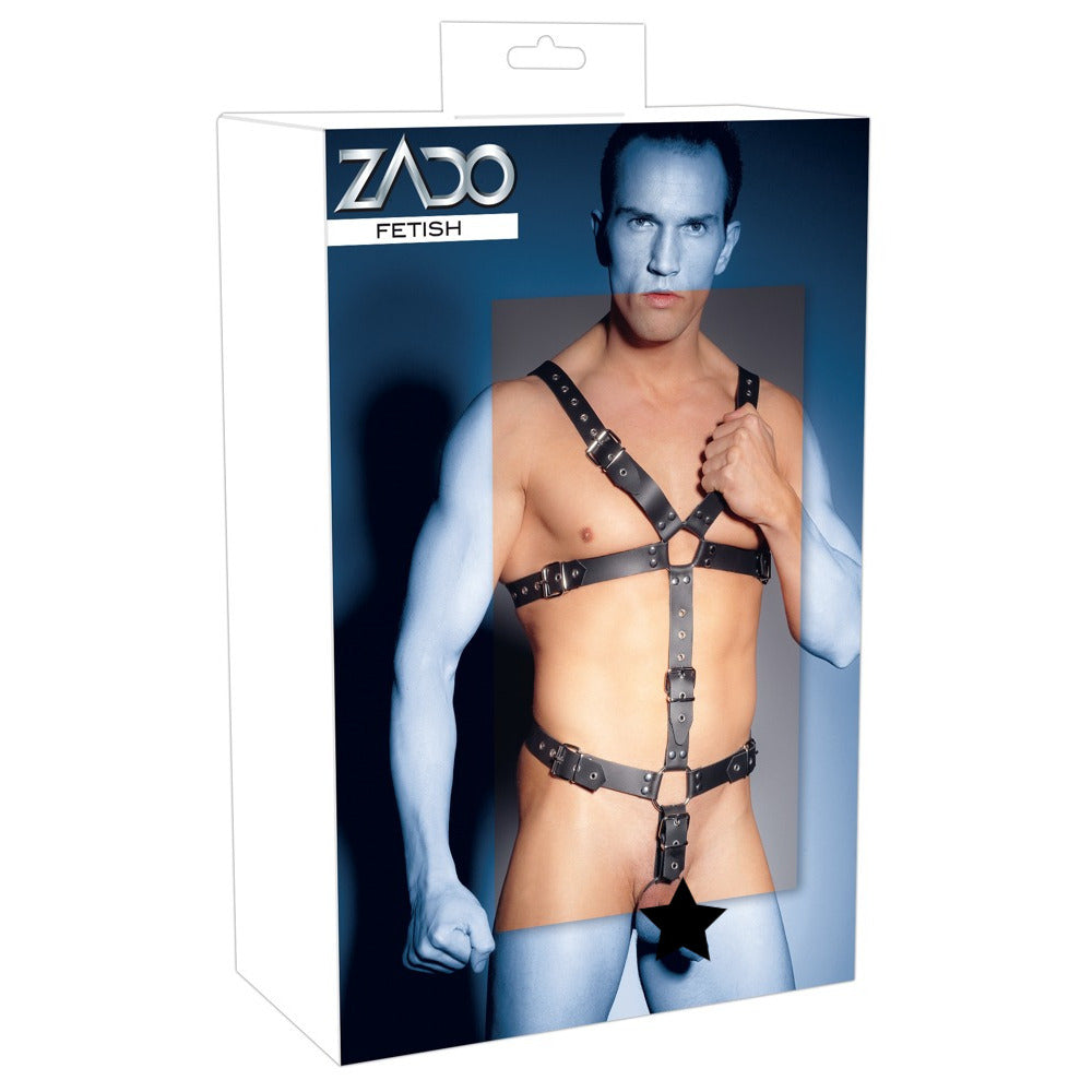 PlayBound UK adult toys & lingerie: mens leather adjustable harness with cock ring