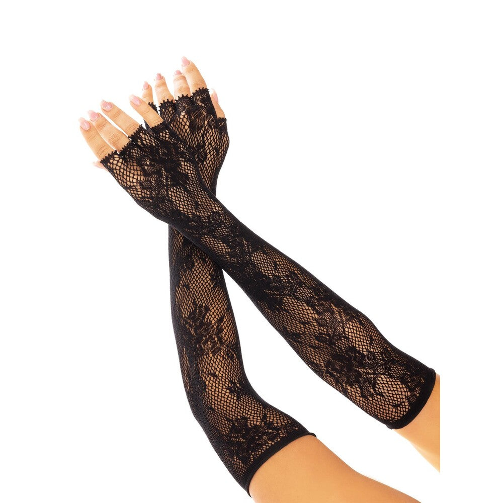 PlayBound UK adult toys & lingerie: leg ave floral net fingerless gloves black