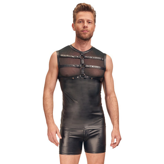 PlayBound UK adult toys & lingerie: nek matte look shirt with chest harness black