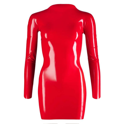 PlayBound UK adult toys & lingerie: zip up latex mini dress with long sleeves red