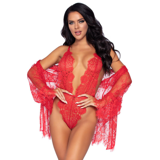 PlayBound UK adult toys & lingerie: leg avenue floral lace teddy and robe red