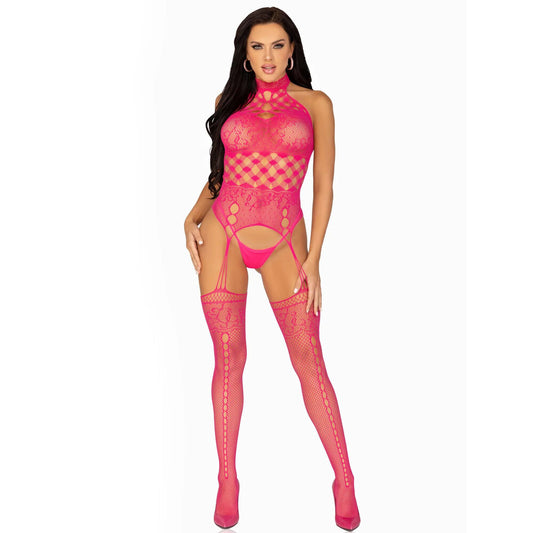 PlayBound UK adult toys & lingerie: leg avenue high neck halter net and lace suspender uk 6 to 12