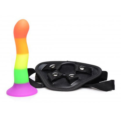 PlayBound UK adult toys & lingerie: proud rainbow silicone dildo with harness