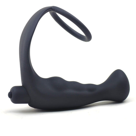 PlayBound UK adult toys & lingerie: black silicone anal plug vibrator with cock ring