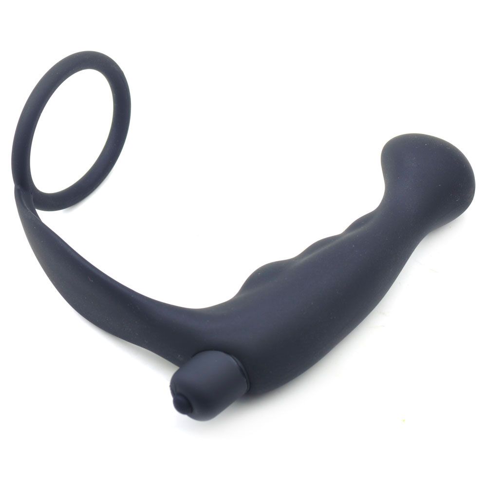 PlayBound UK adult toys & lingerie: black silicone anal plug vibrator with cock ring