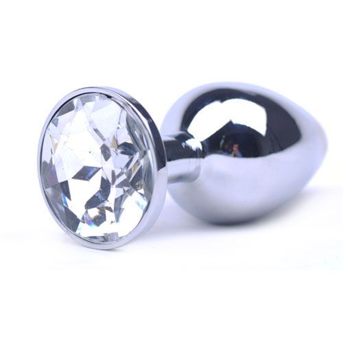 PlayBound UK adult toys & lingerie: large metal anal plug with clear crystal
