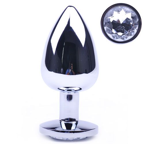 PlayBound UK adult toys & lingerie: large metal anal plug with clear crystal