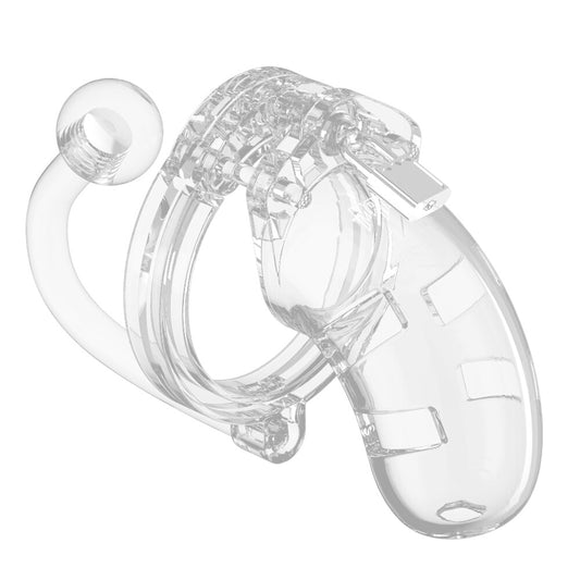 PlayBound UK adult toys & lingerie: man cage 10 male 3 5 inch clear chastity cage with anal plug