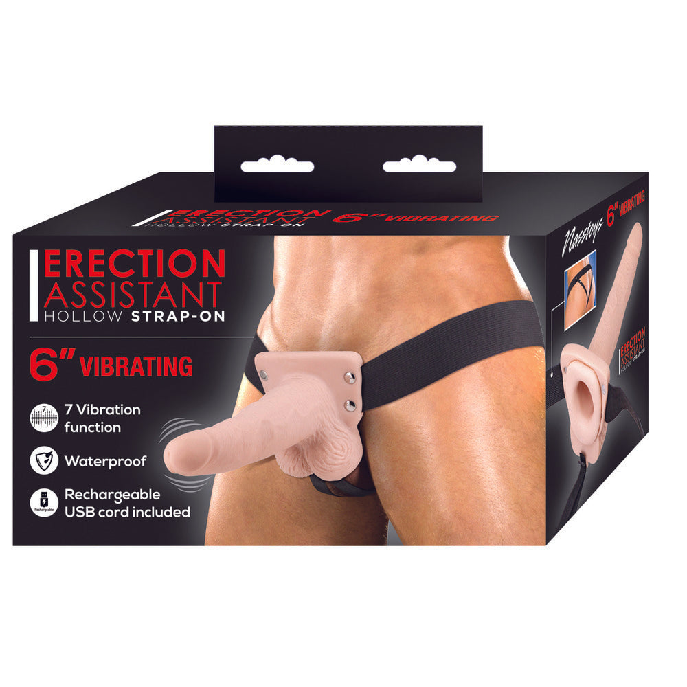 PlayBound UK adult toys & lingerie: erection assistant hollow vibrating strapon 6 inch flesh pink