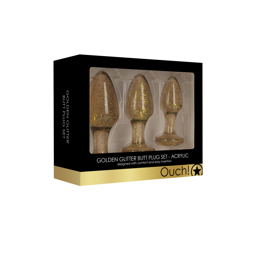 PlayBound UK adult toys & lingerie: ouch golden glitter acrylic butt plug set