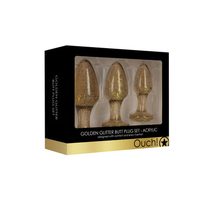 PlayBound UK adult toys & lingerie: ouch golden glitter acrylic butt plug set