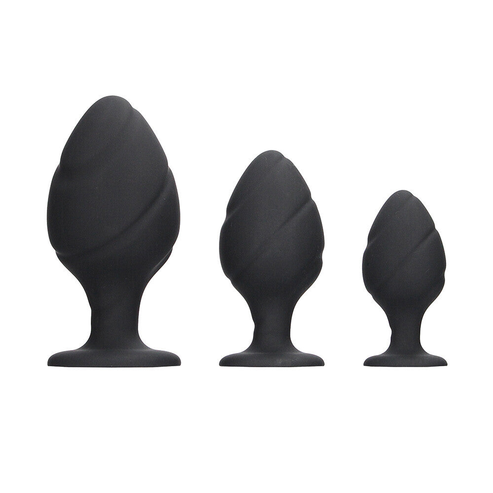 PlayBound UK adult toys & lingerie: ouch silicone swirled butt plug set black