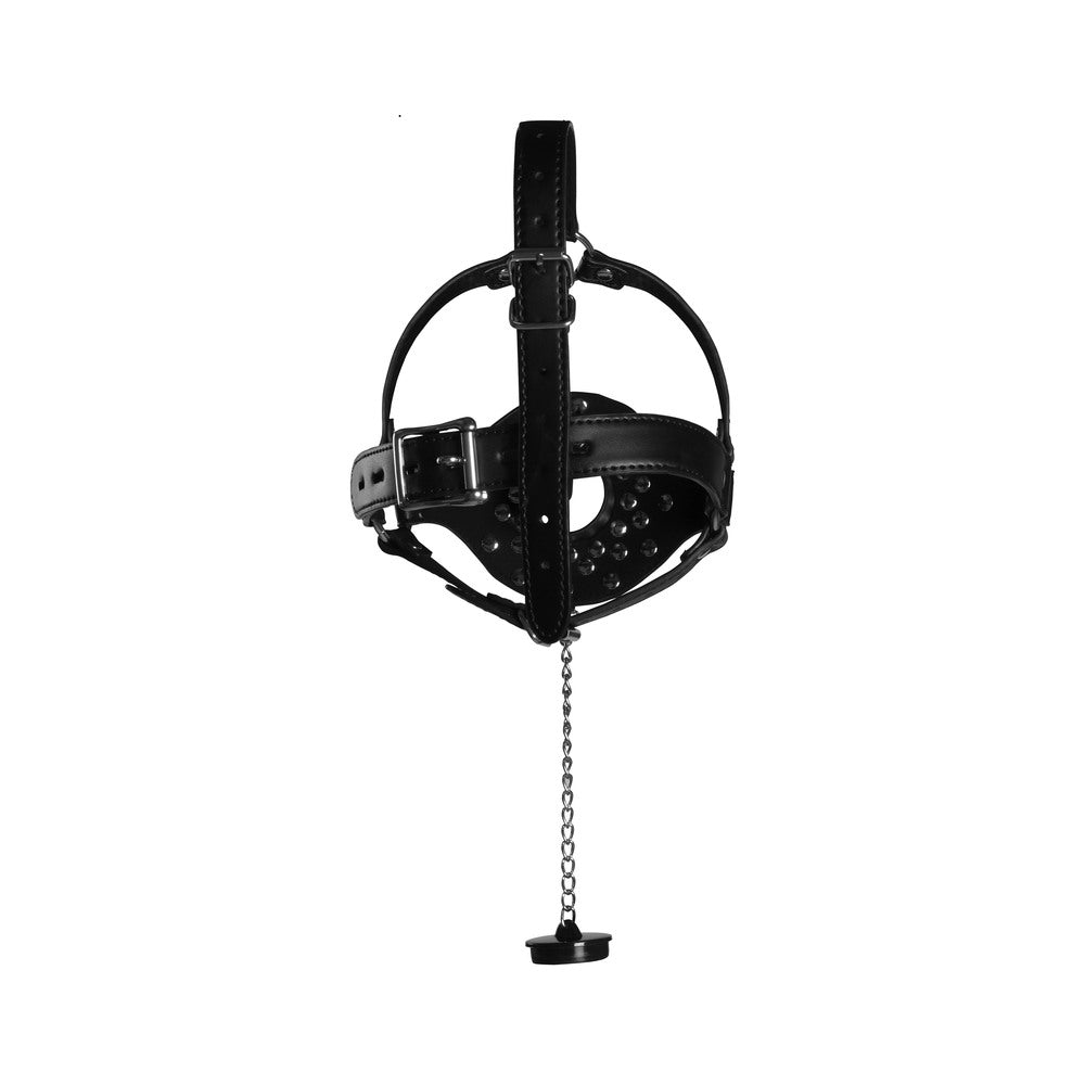 PlayBound UK adult toys & lingerie: open mouth gag head harness with plug stopper