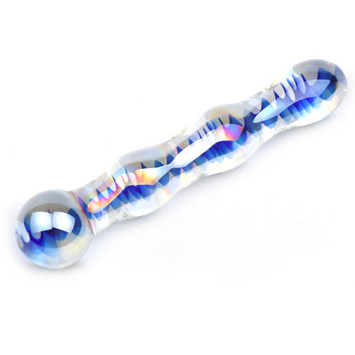 PlayBound UK adult toys & lingerie: blue wavy glass dildo