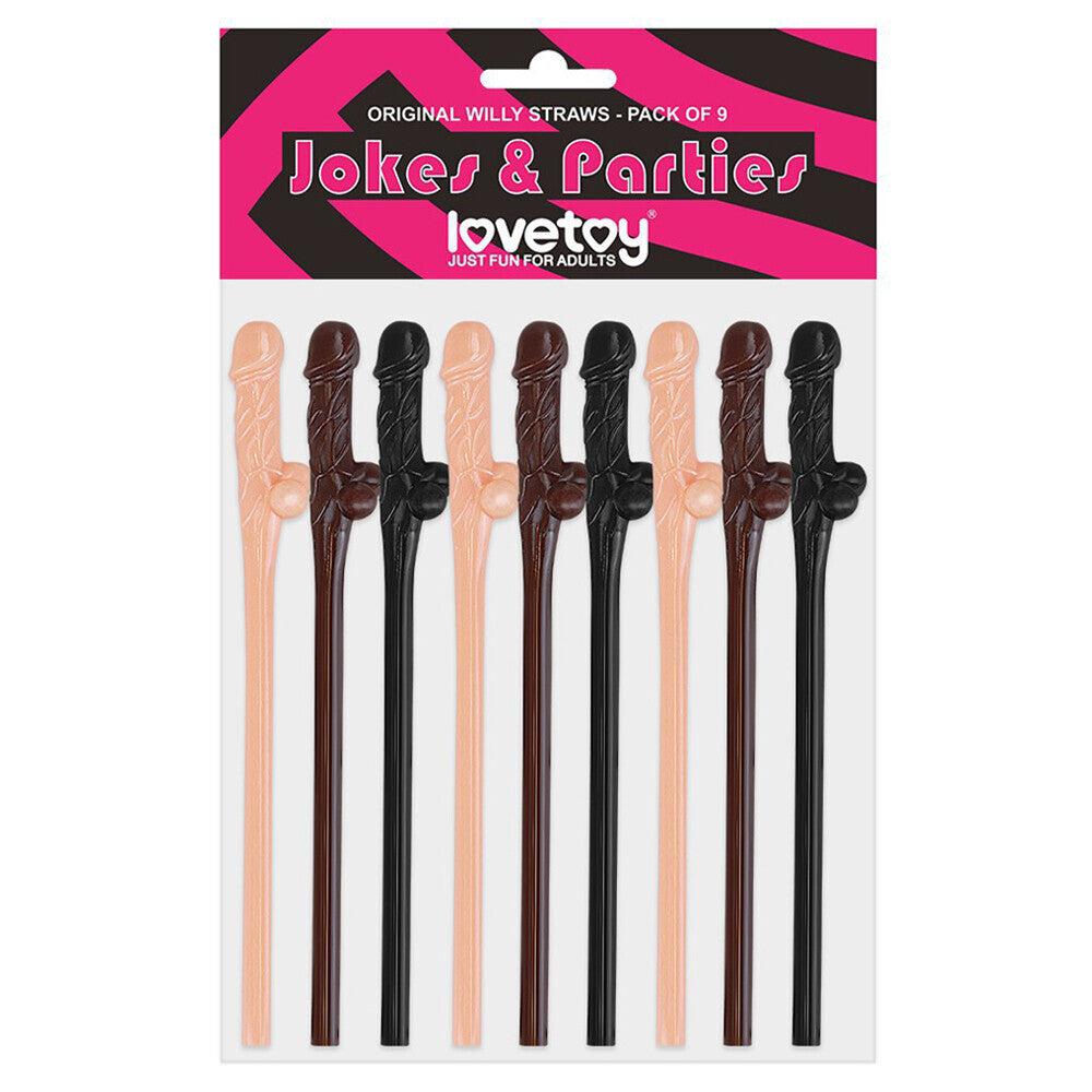 PlayBound UK adult toys & lingerie: lovetoy pack of 9 willy straws black brown and pink