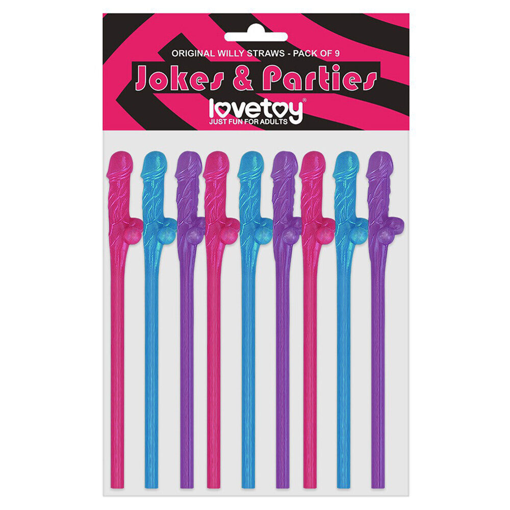 PlayBound UK adult toys & lingerie: lovetoy pack of 9 willy straws blue pink and purple