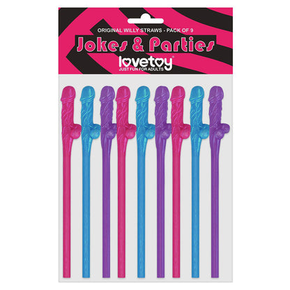 PlayBound UK adult toys & lingerie: lovetoy pack of 9 willy straws blue pink and purple