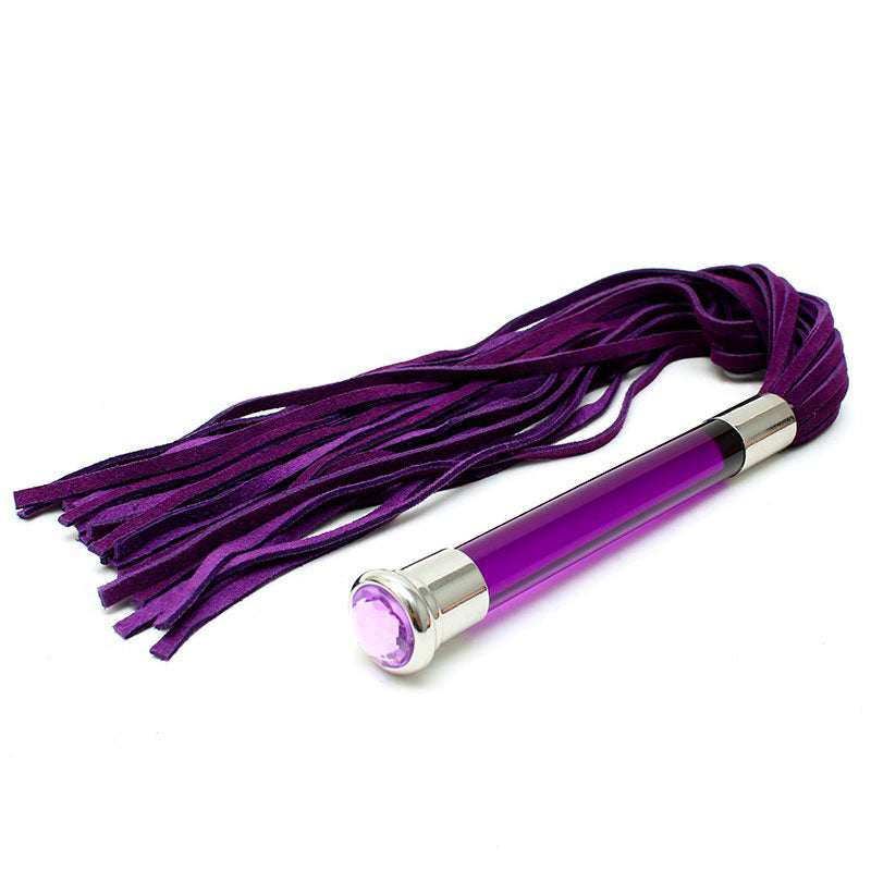 PlayBound UK adult toys & lingerie: purple suede flogger with glass handle and crystal