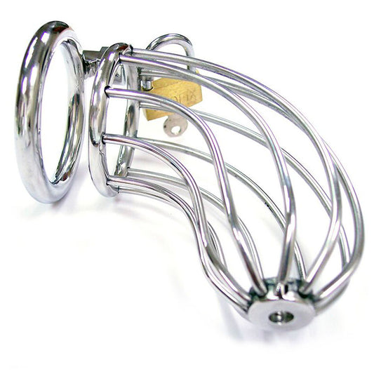 PlayBound UK adult toys & lingerie: rouge stainless steel chasity cock cage with padlock