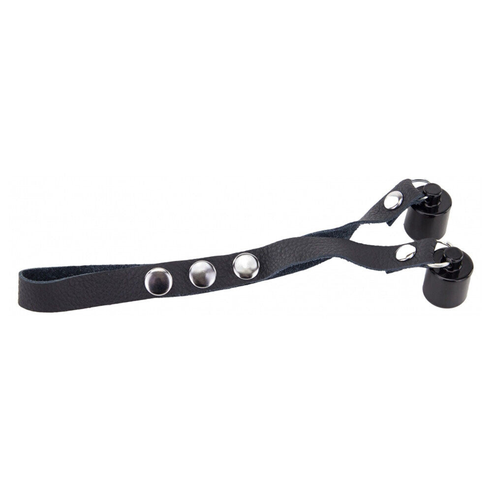 PlayBound UK adult toys & lingerie: the red leather ball stretcher with weights 2 x 50g