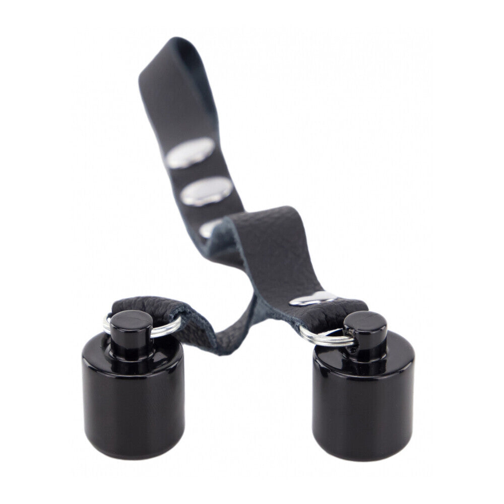 PlayBound UK adult toys & lingerie: the red leather ball stretcher with weights 2 x 50g
