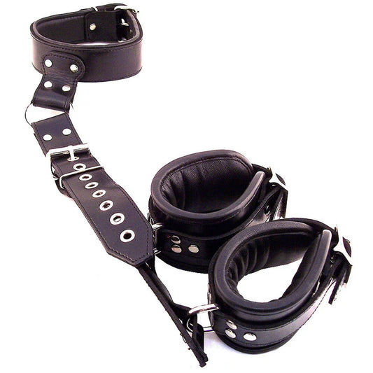 PlayBound UK adult toys & lingerie: rouge garments black leather neck to wrist restraints