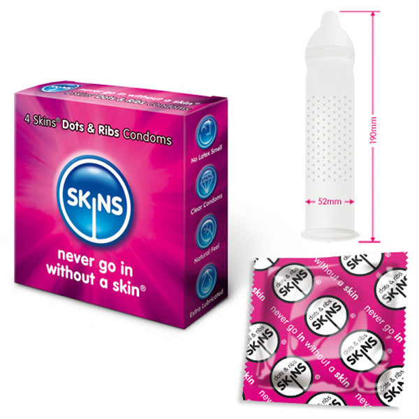 PlayBound UK adult toys & lingerie: skins condoms dots and ribs 4 pack